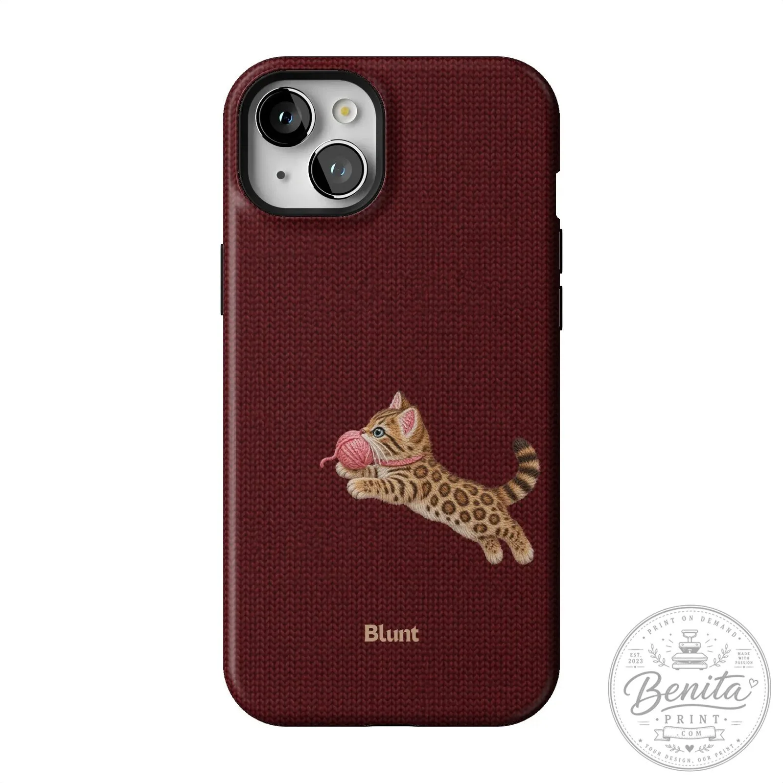 Maroon Knit Pattern iPhone Case Featuring Adorable Bengal Kitten Playing with Yarn 47 Maroon Knit Pattern iPhone Case Featuring Adorable Bengal Kitten Playing with Yarn
