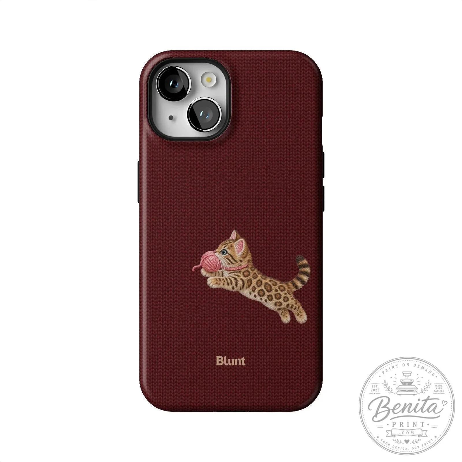 Maroon Knit Pattern iPhone Case Featuring Adorable Bengal Kitten Playing with Yarn 48 Maroon Knit Pattern iPhone Case Featuring Adorable Bengal Kitten Playing with Yarn