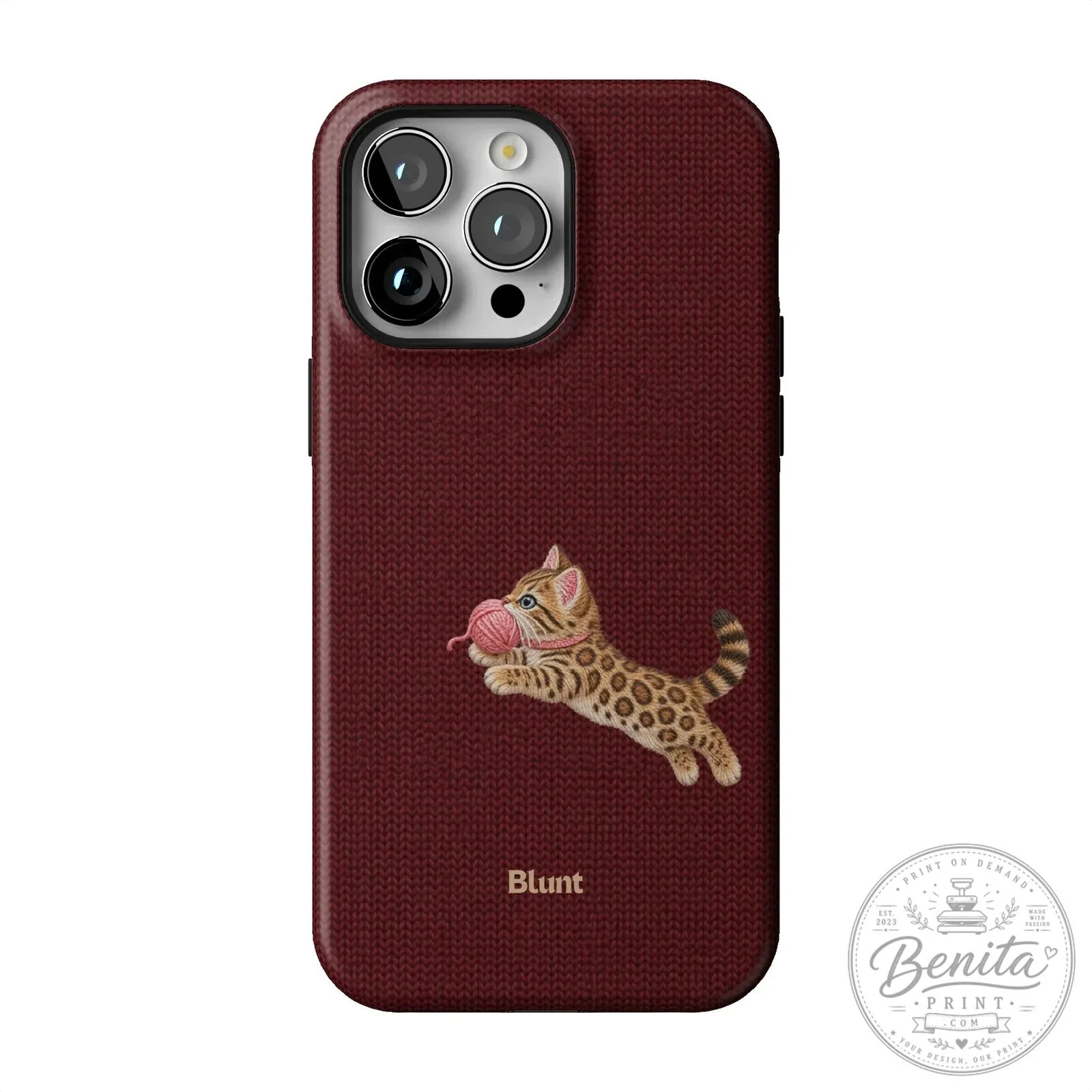 Maroon Knit Pattern iPhone Case Featuring Adorable Bengal Kitten Playing with Yarn 50 Maroon Knit Pattern iPhone Case Featuring Adorable Bengal Kitten Playing with Yarn
