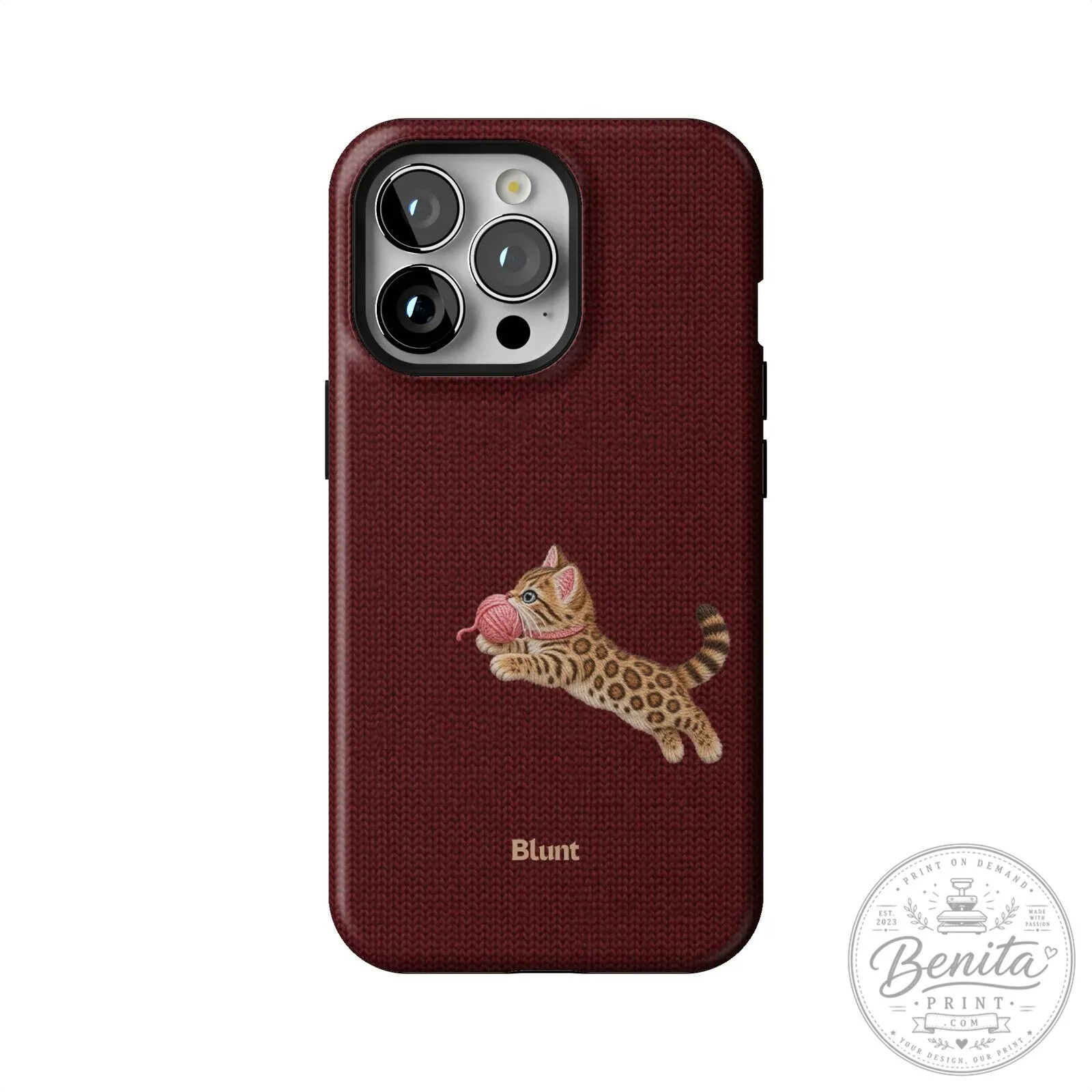 Maroon Knit Pattern iPhone Case Featuring Adorable Bengal Kitten Playing with Yarn 53 Maroon Knit Pattern iPhone Case Featuring Adorable Bengal Kitten Playing with Yarn