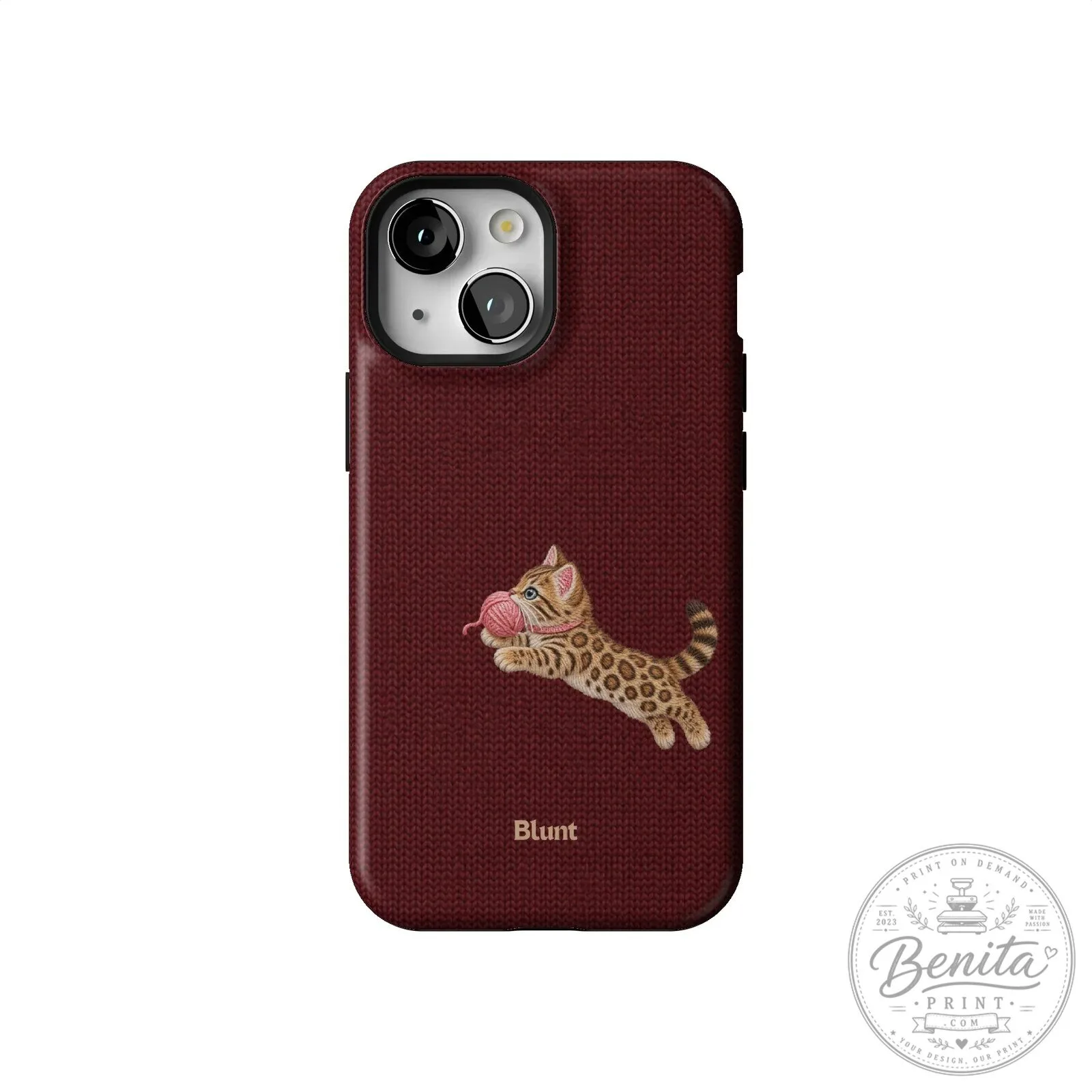 Maroon Knit Pattern iPhone Case Featuring Adorable Bengal Kitten Playing with Yarn 55 Maroon Knit Pattern iPhone Case Featuring Adorable Bengal Kitten Playing with Yarn