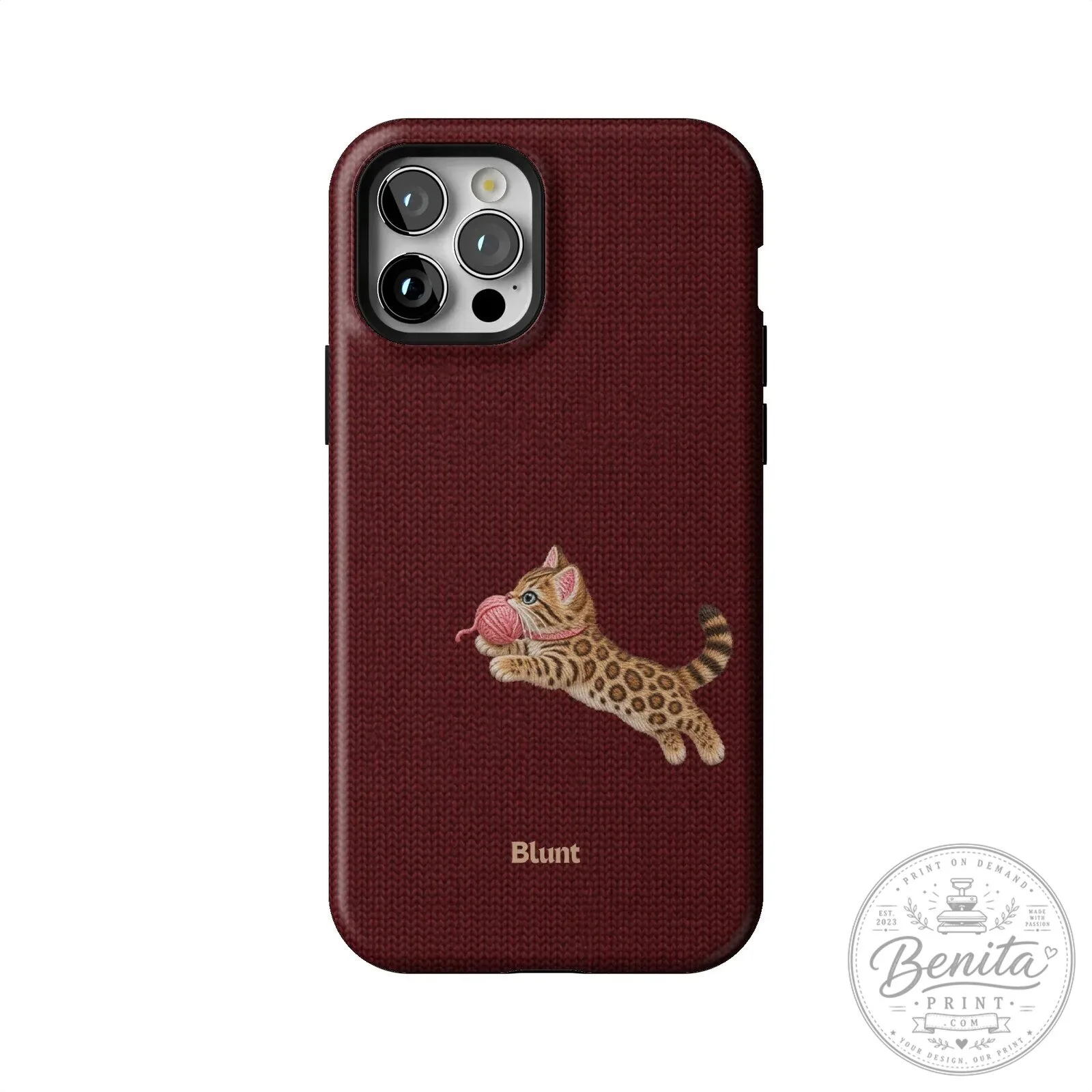 Maroon Knit Pattern iPhone Case Featuring Adorable Bengal Kitten Playing with Yarn 57 Maroon Knit Pattern iPhone Case Featuring Adorable Bengal Kitten Playing with Yarn
