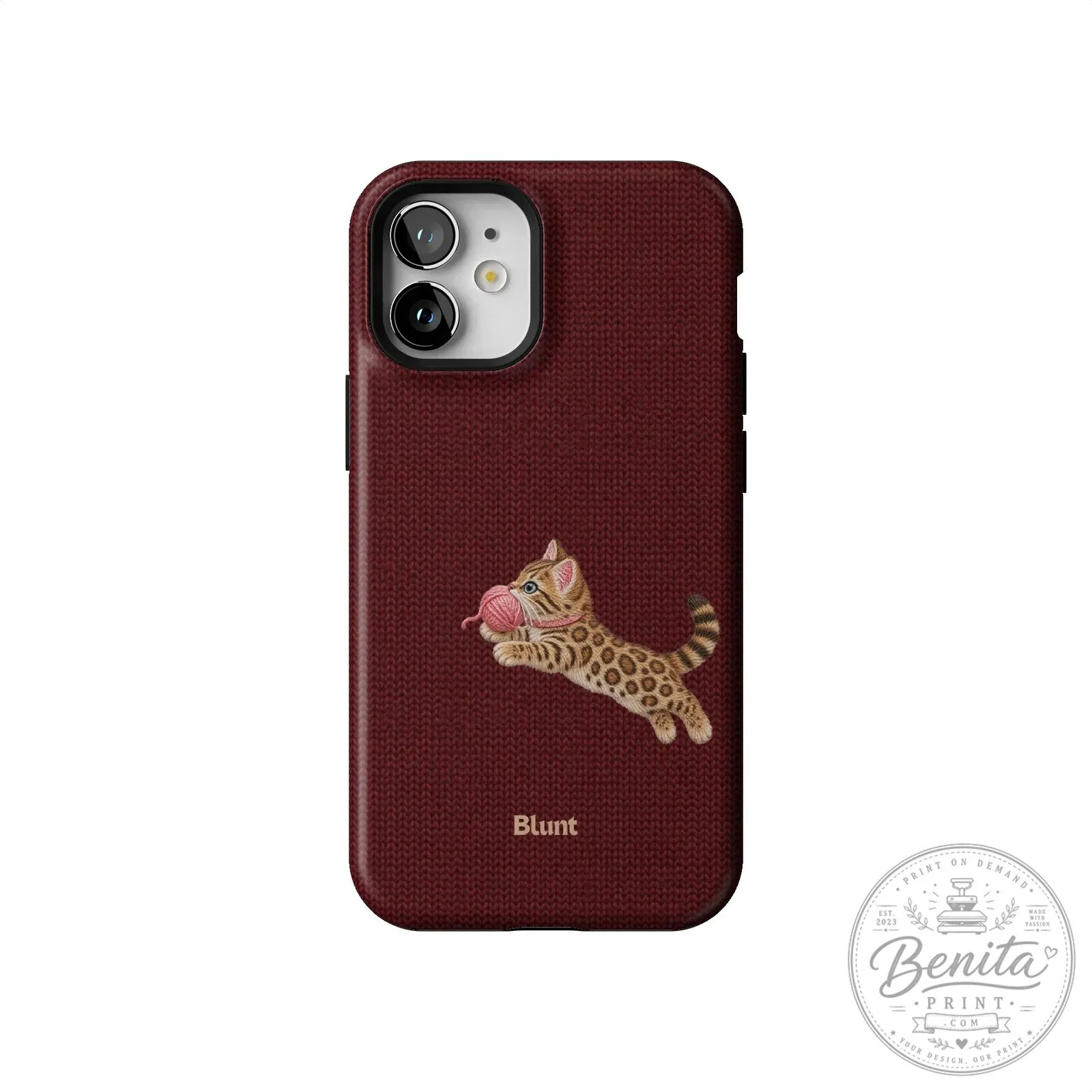 Maroon Knit Pattern iPhone Case Featuring Adorable Bengal Kitten Playing with Yarn 59 Maroon Knit Pattern iPhone Case Featuring Adorable Bengal Kitten Playing with Yarn