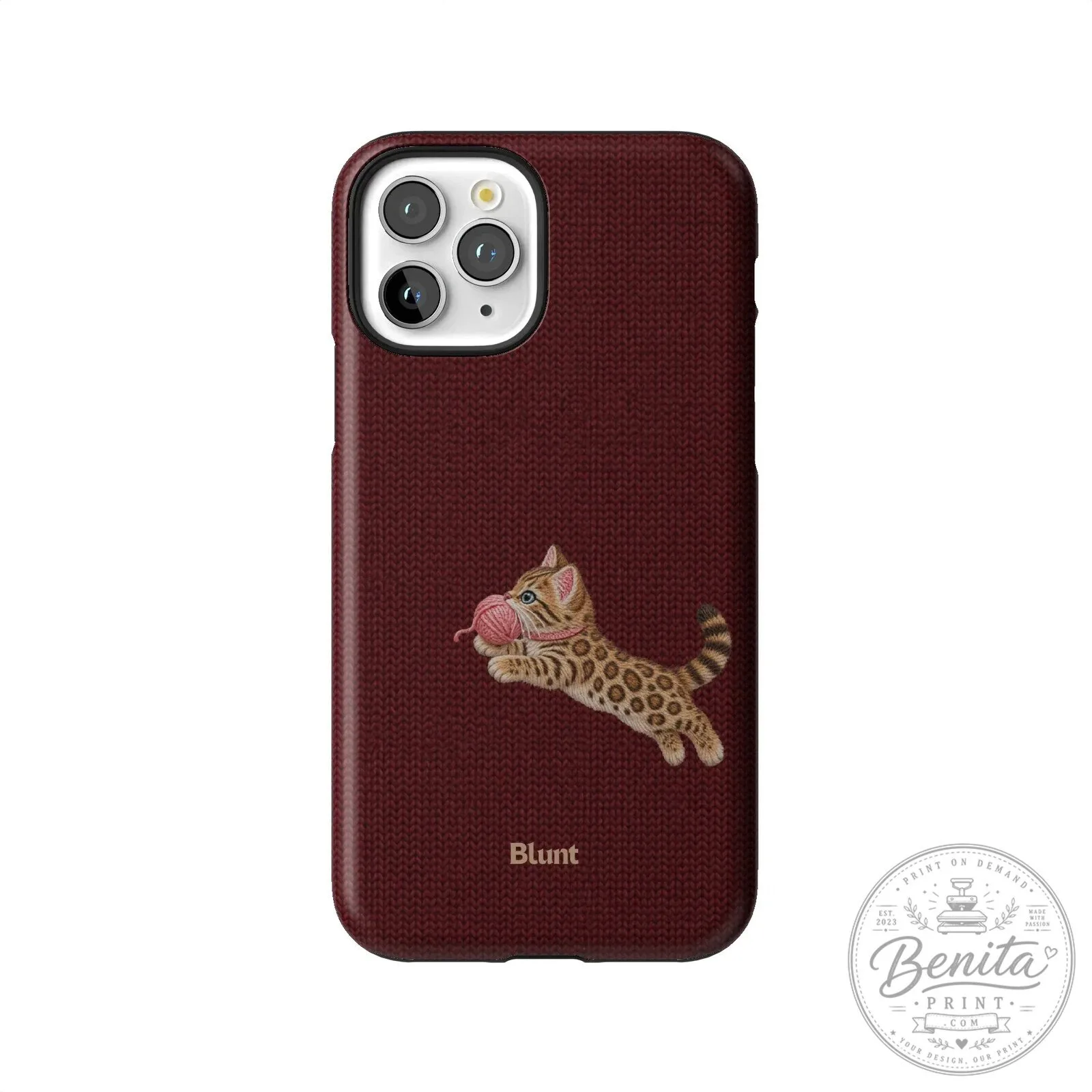 Maroon Knit Pattern iPhone Case Featuring Adorable Bengal Kitten Playing with Yarn 61 Maroon Knit Pattern iPhone Case Featuring Adorable Bengal Kitten Playing with Yarn