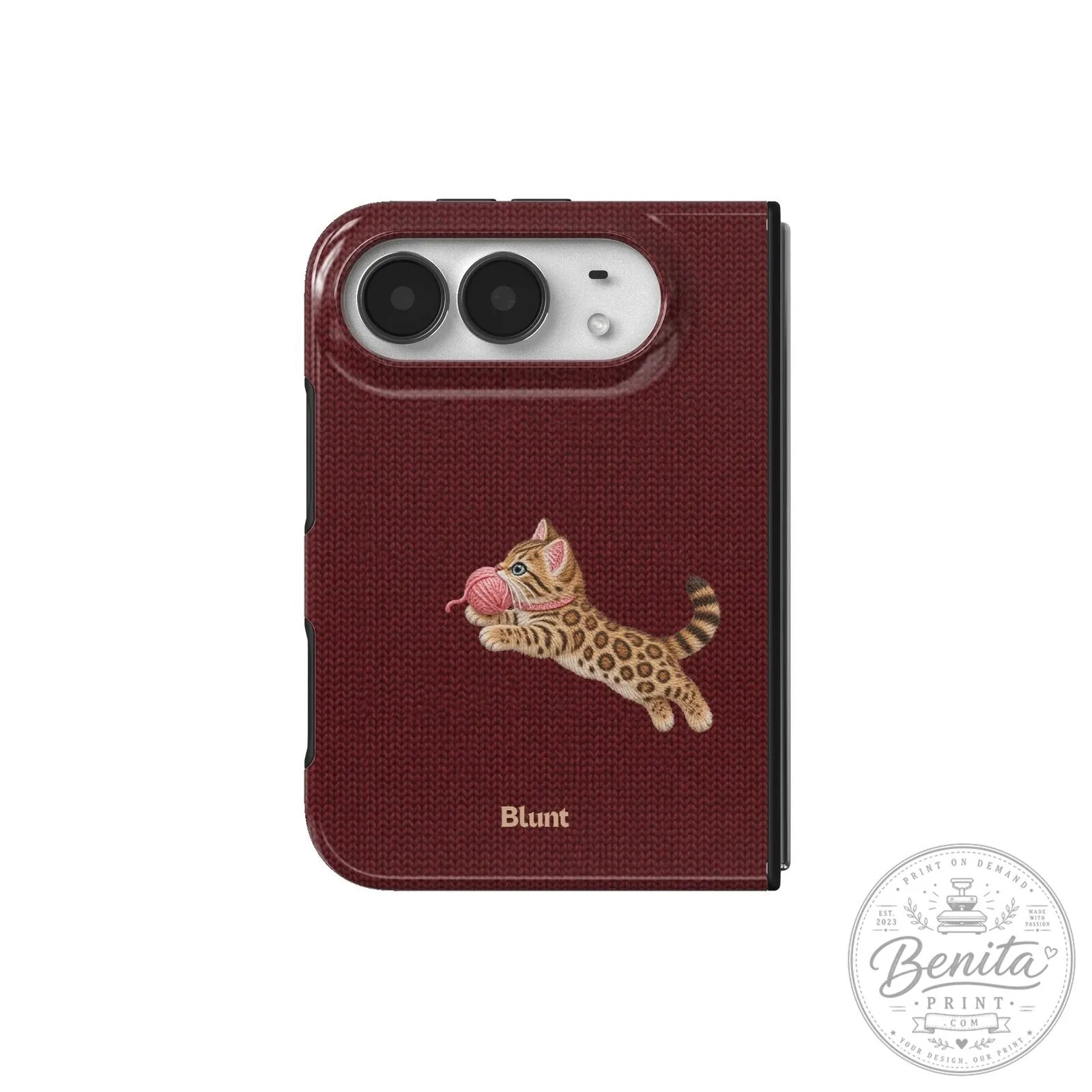 Maroon Knit Pattern iPhone Case Featuring Adorable Bengal Kitten Playing with Yarn 63 Maroon Knit Pattern iPhone Case Featuring Adorable Bengal Kitten Playing with Yarn