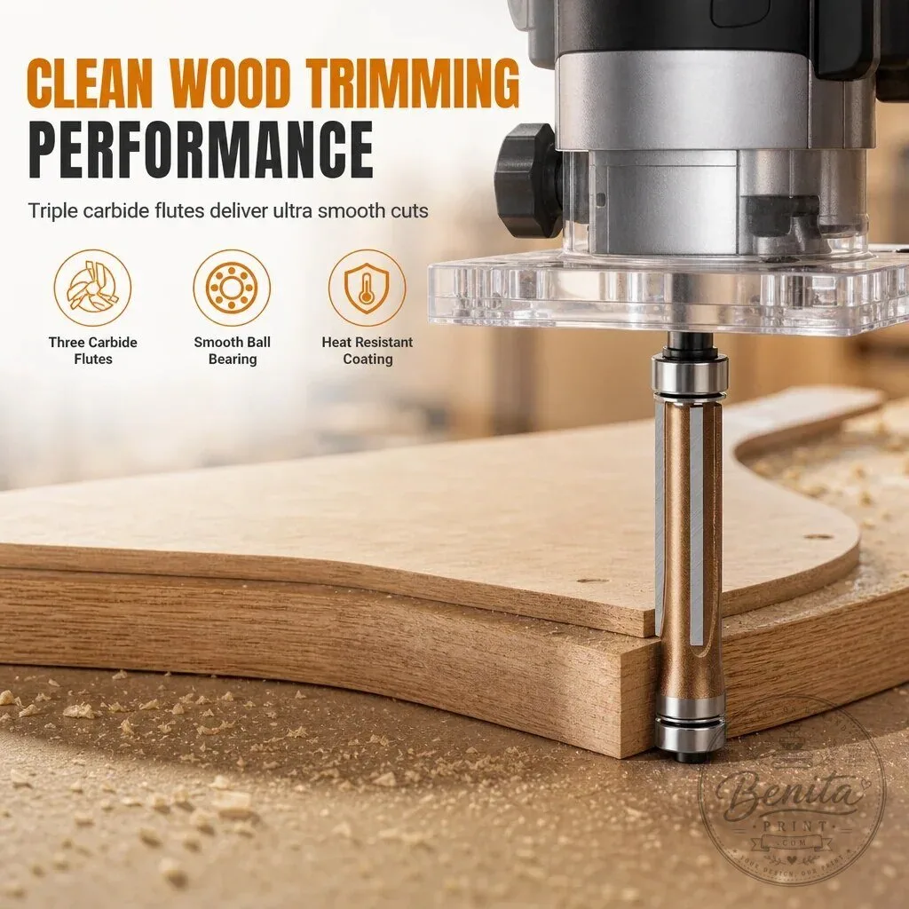 Triple Carbide Flute Flush Trim Router Bit for Woodworking