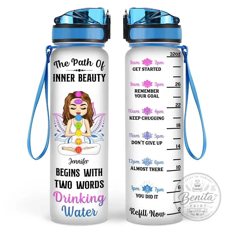 Inner Beauty Personalized Water Tracker Bottle for Yoga Lovers and Wellness Gifts