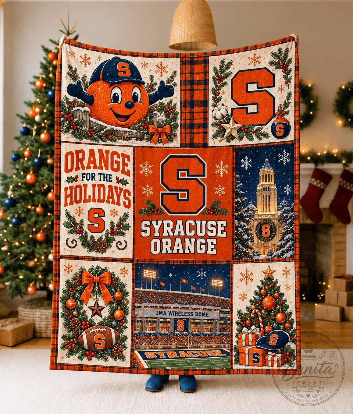 Syracuse Orange Christmas Holiday Winter Season Woven Blanket