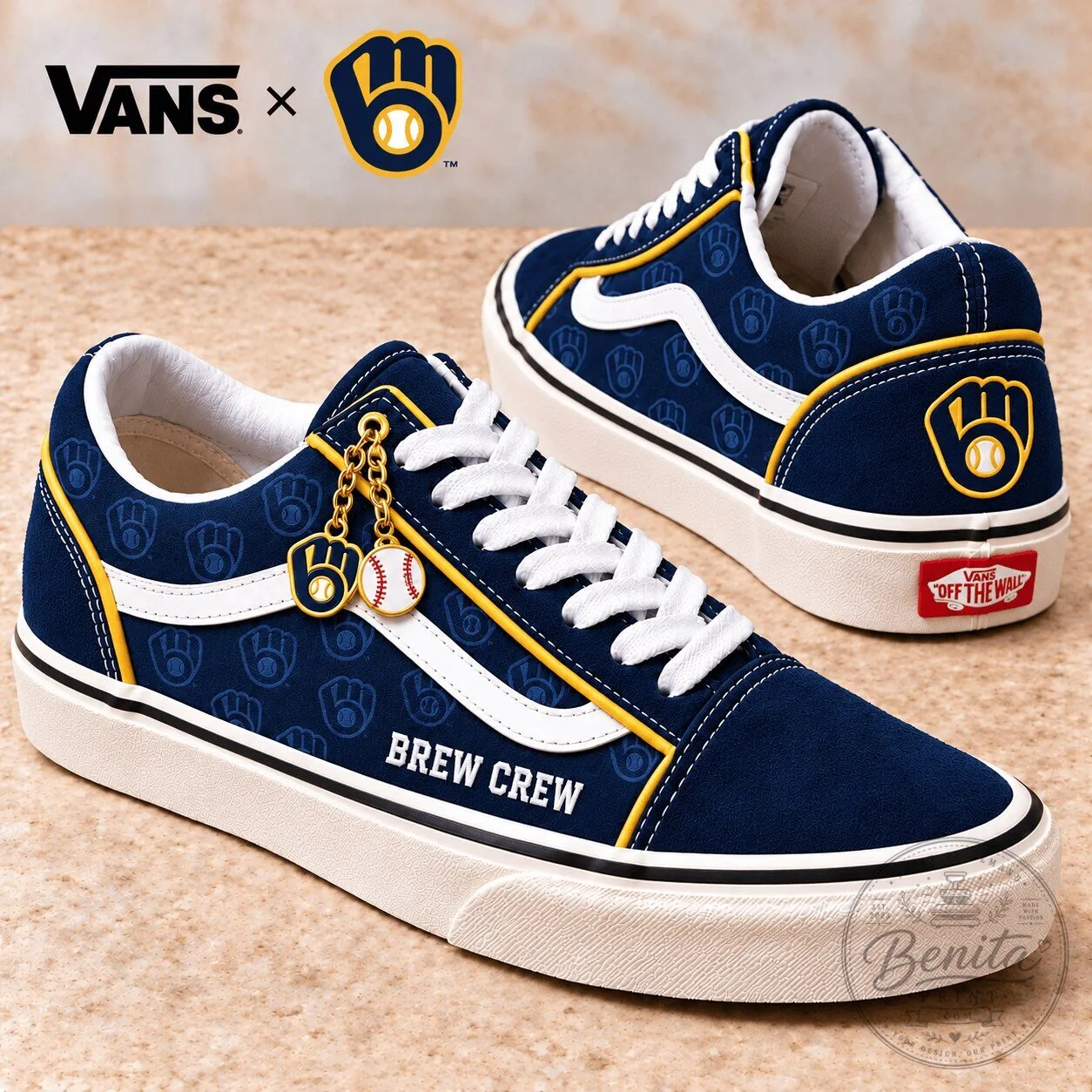 Milwaukee Brewers Baseball Team Logo Pattern Low Top Sneakers 2 Milwaukee Brewers Baseball Team Logo Pattern Low Top Sneakers