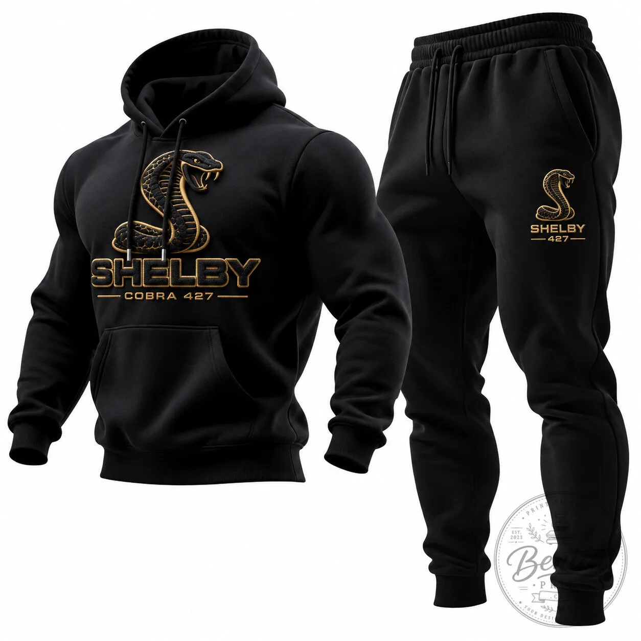 Shelby Cobra 427 Gold Logo Muscle Fit Fleece Pullover Hoodie for Men
