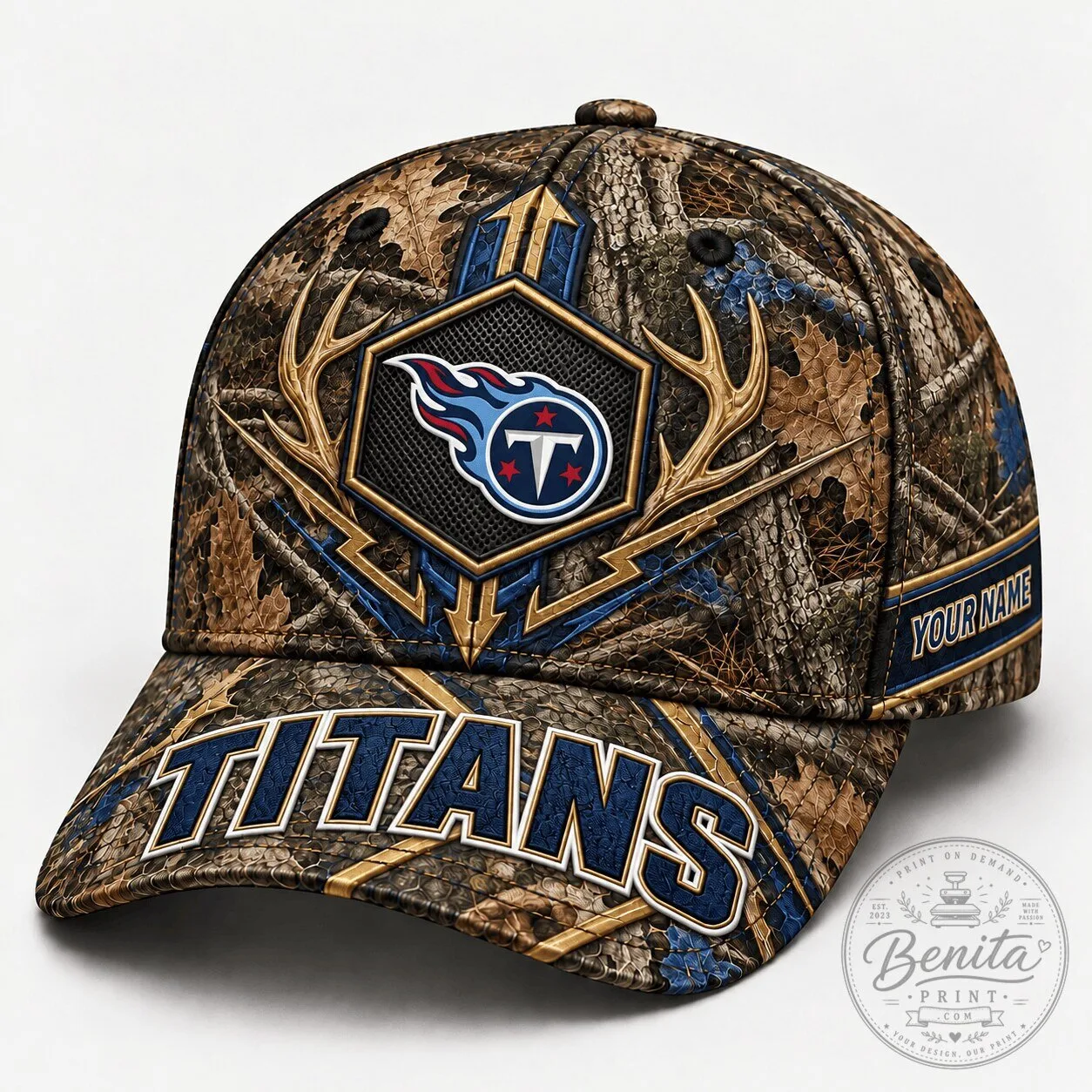 Tennessee Titans NFL Team Camouflage Hunting Cap with Custom Name
