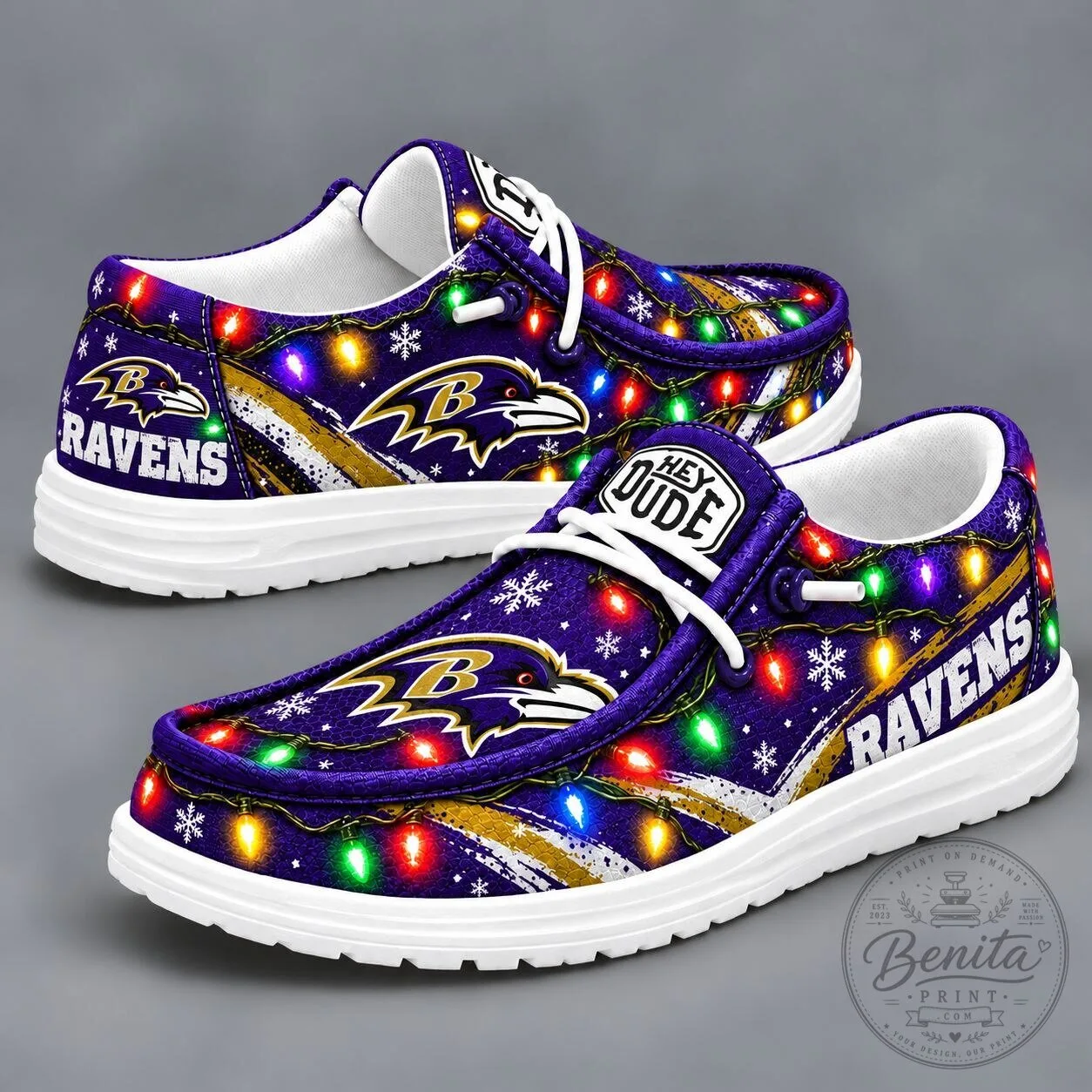 Baltimore Ravens Christmas Holiday Light Loafer Shoes for Men and Women