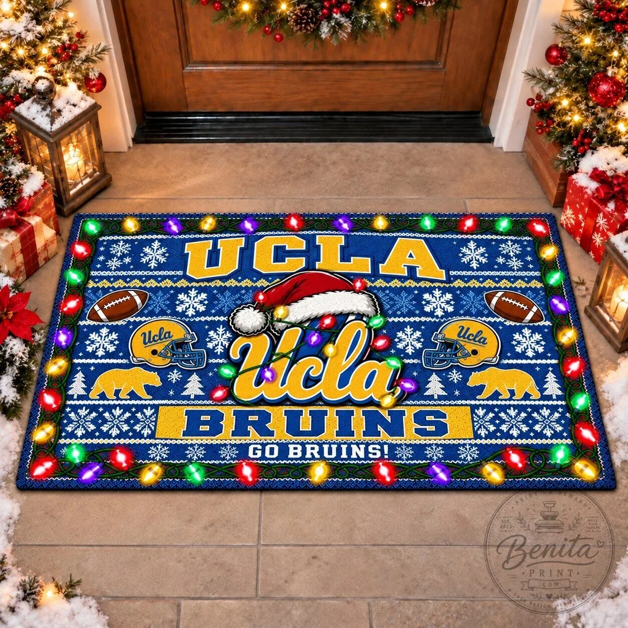UCLA Bruins Ugly Christmas Sweater Pattern Holiday Doormat