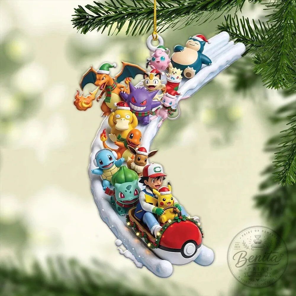 Pokemon Christmas Sledding Adventure Holiday Tree Ornament