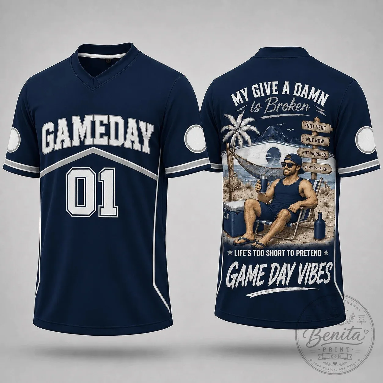 Baseball Jersey with "Life's Too Short, My Give A Damn Is Broken" for Game Day Vibes