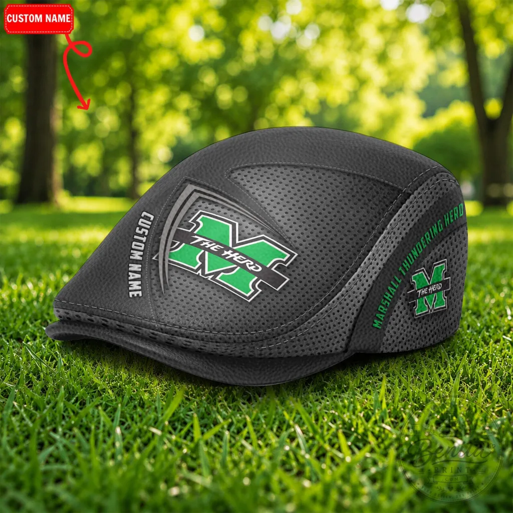 Marshall Thundering Herd NCAA Golf Flat Cap, Custom Name Golfing Hat Marshall Thundering Herd NCAA Golf Flat Cap, Custom Name Golfing Hat