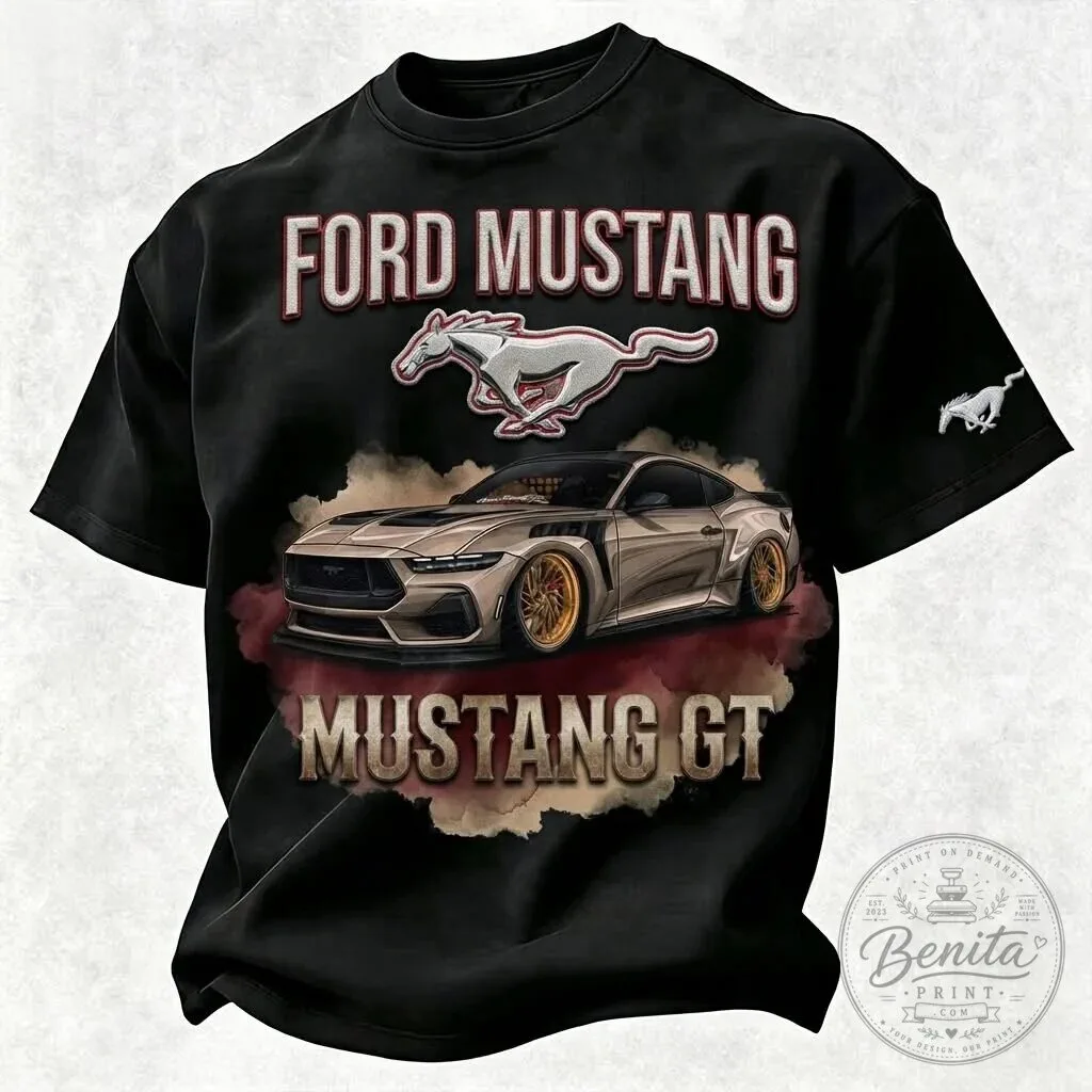 Ford Mustang GT Sports Car Graphic Black T-Shirt