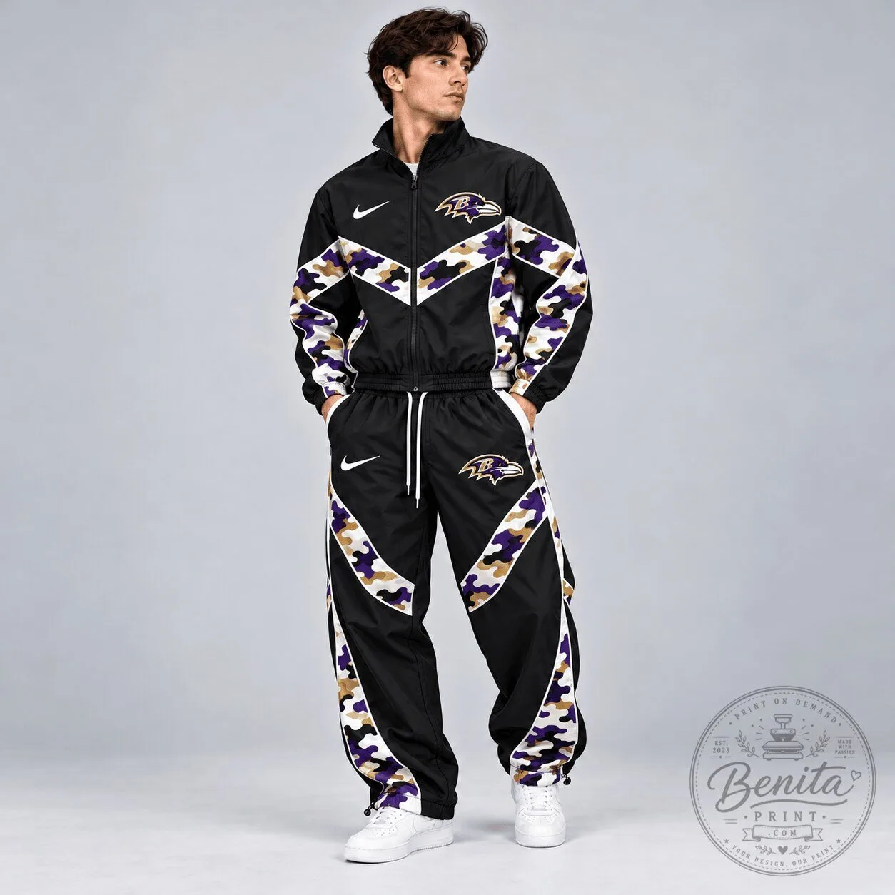Baltimore Ravens NFL Team Camouflage Colorblock Full Zip Tracksuit Jacket