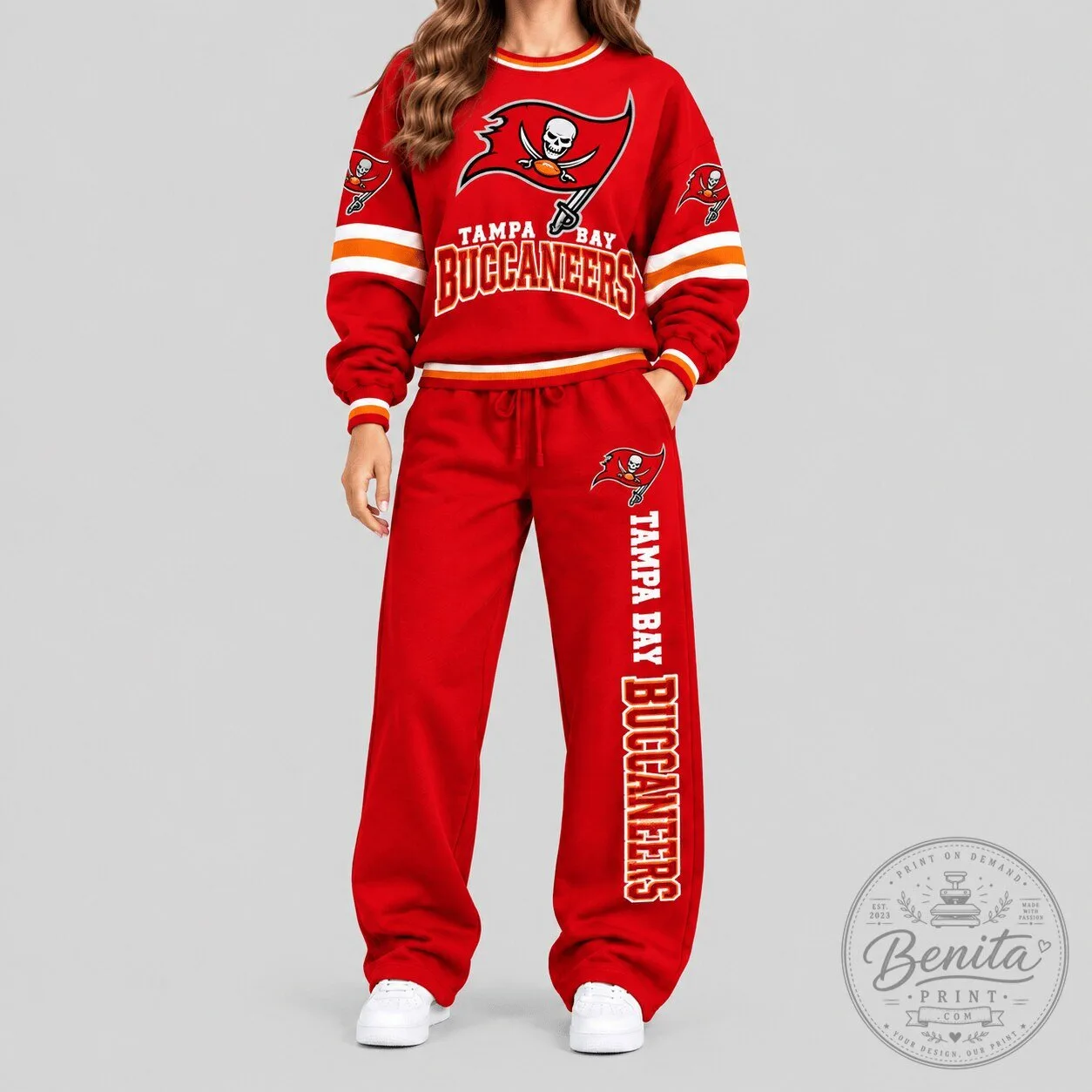 Tampa Bay Buccaneers NFL Football Team Red Crewneck Sweatshirt for Women