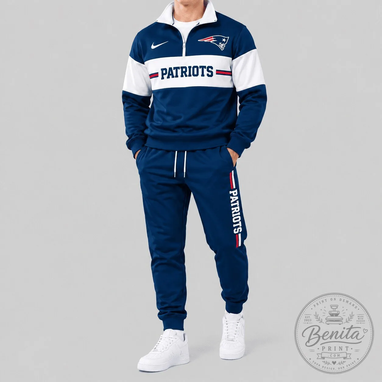 New England Patriots Quarter Zip Pullover Tracksuit
