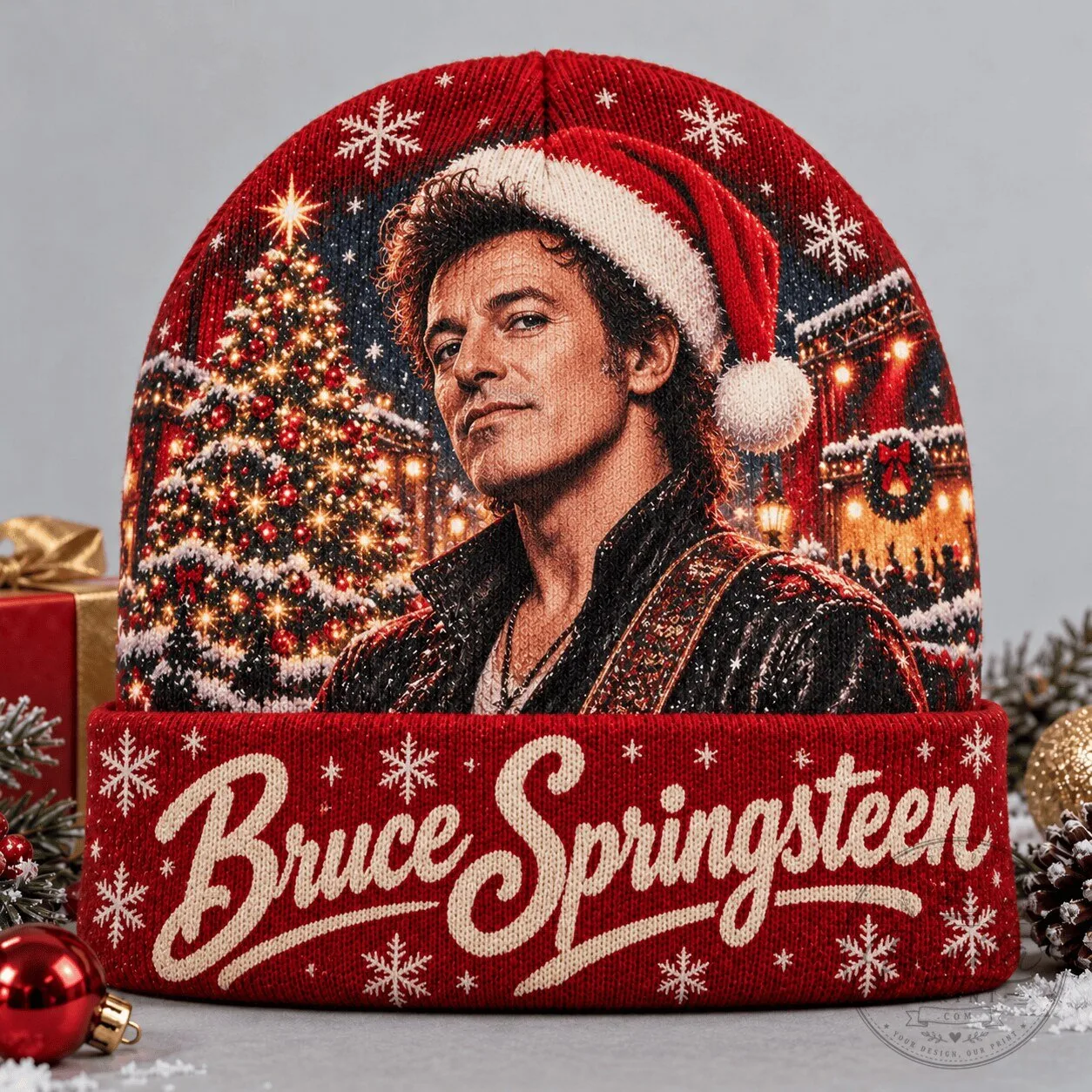 Bruce Springsteen Christmas Santa Portrait Winter Beanie Hat