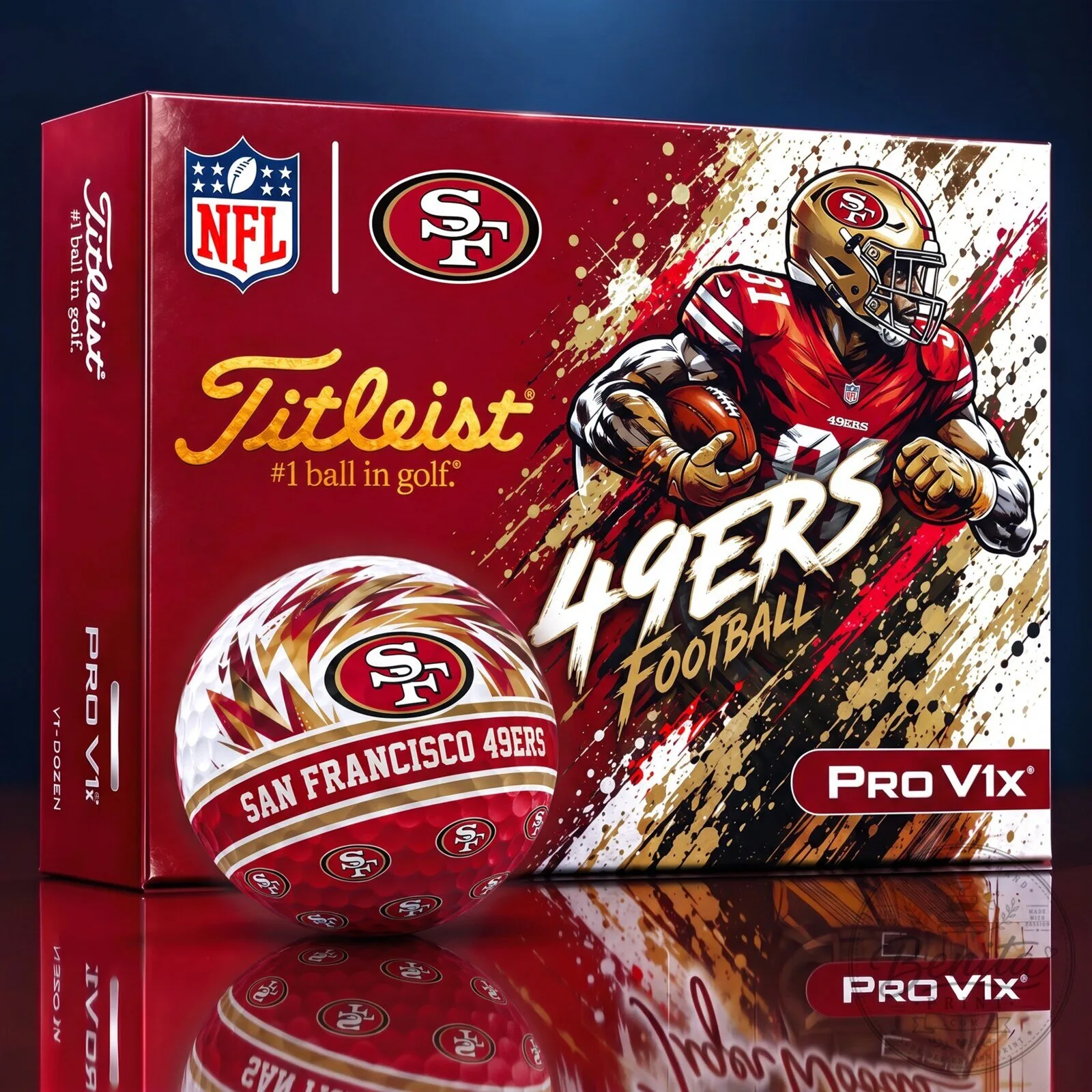 San Francisco 49ers NFL Dynamic Paint Splatter Golf Balls Titleist Pro V1x Dozen