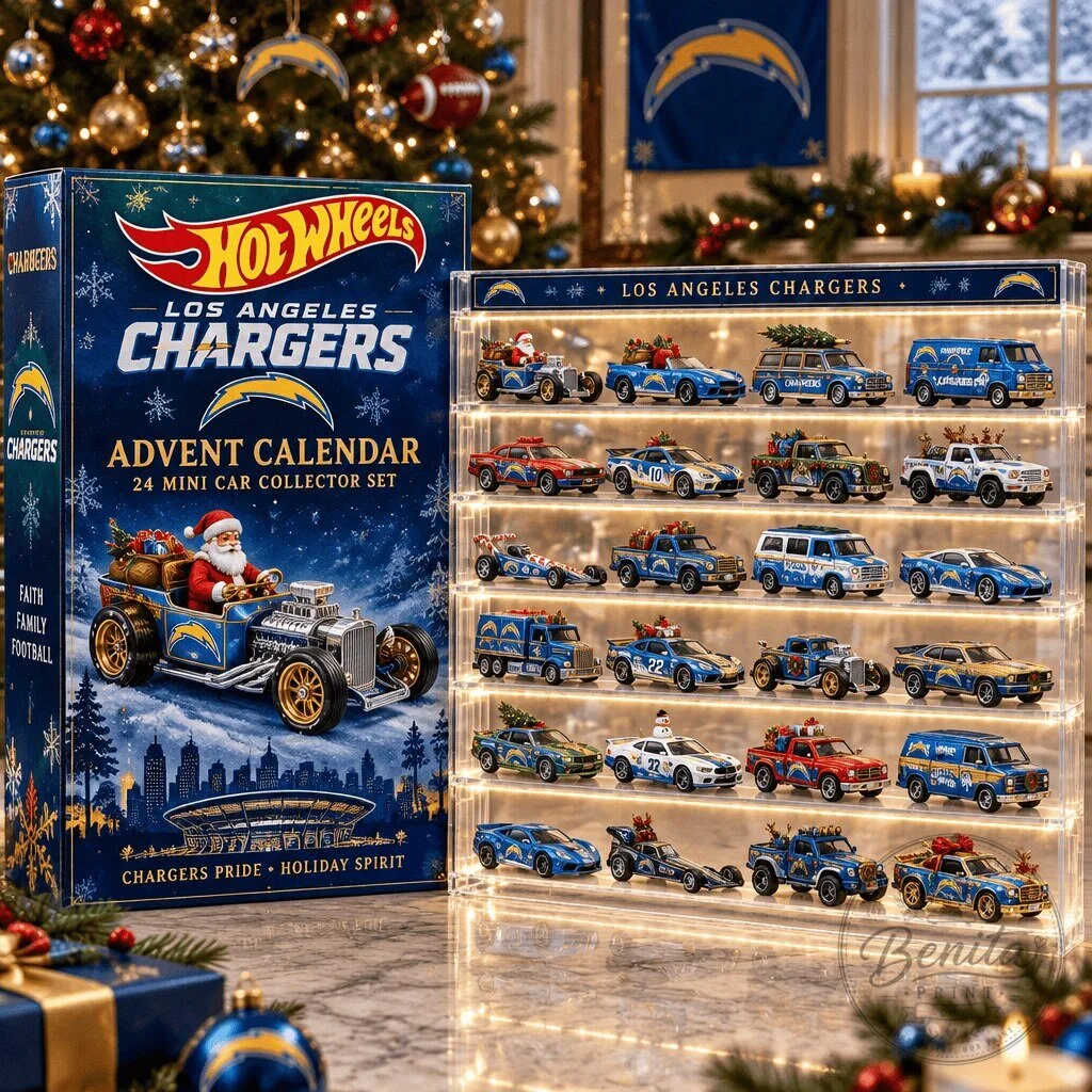Los Angeles Chargers Hot Wheels Advent Calendar 24 Mini Car Collector Set 2D