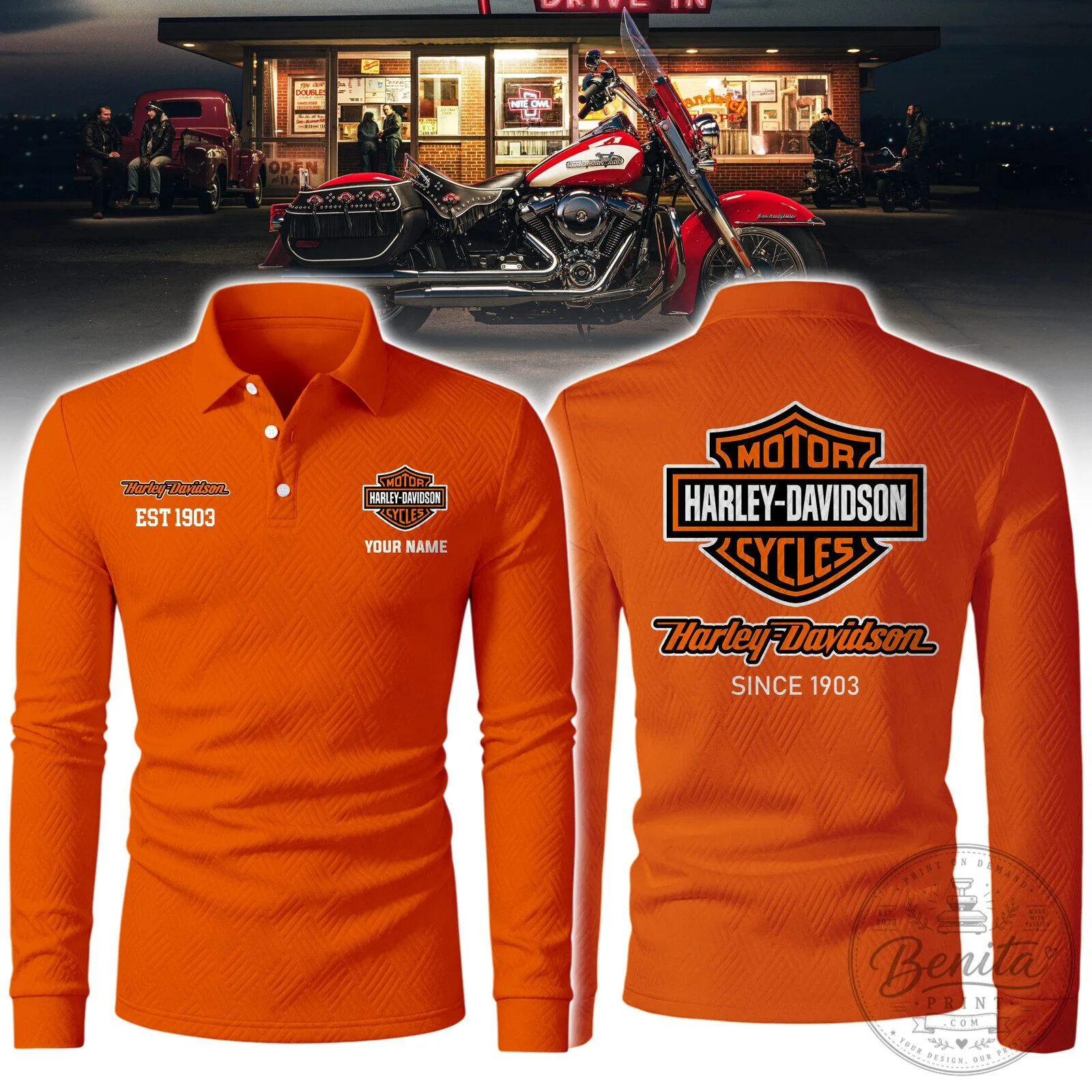 Harley-Davidson Motorcycle Enthusiast Long Sleeve Polo Shirt