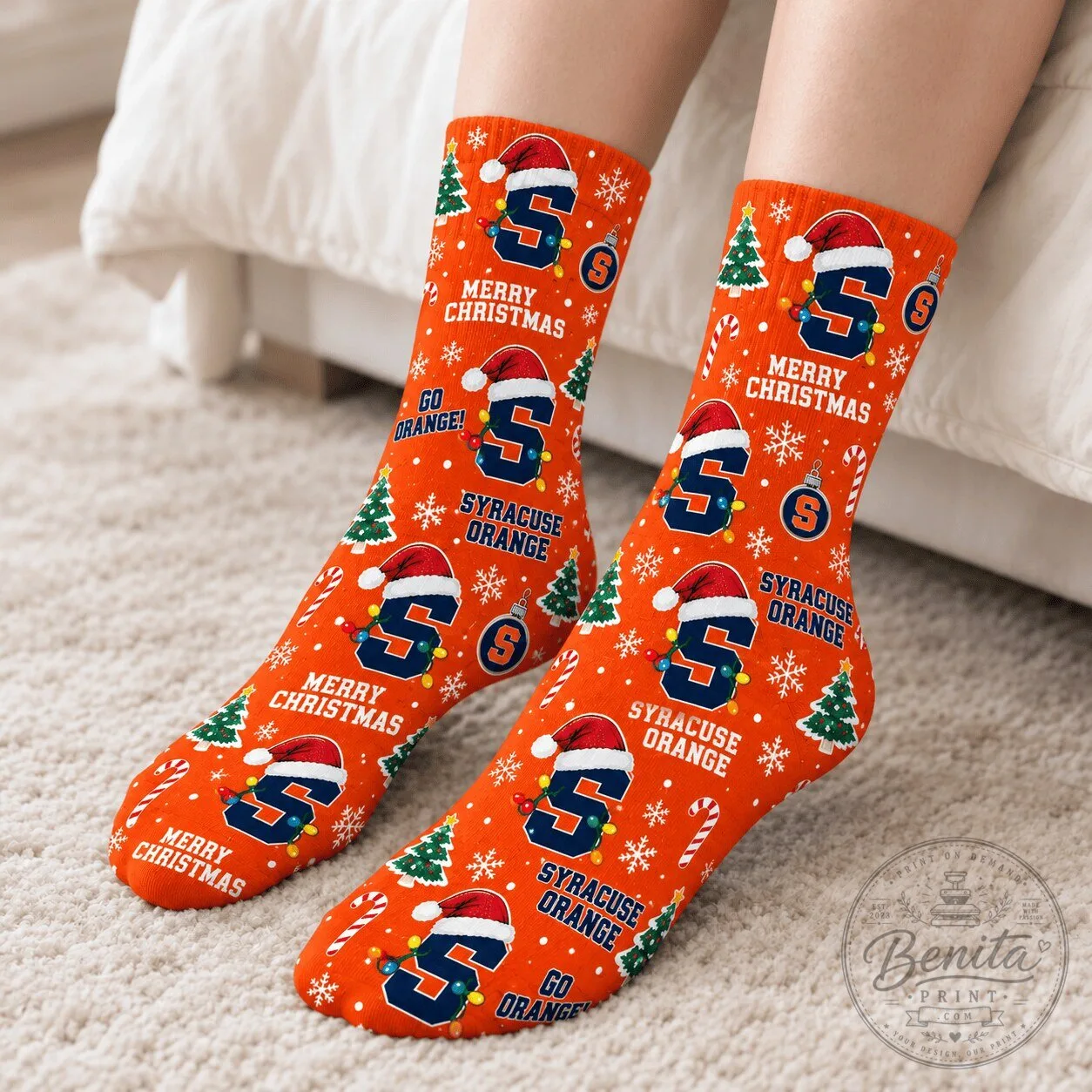 Syracuse Orange Merry Christmas Holiday Socks - Festive NCAA College Sports Fan Gift