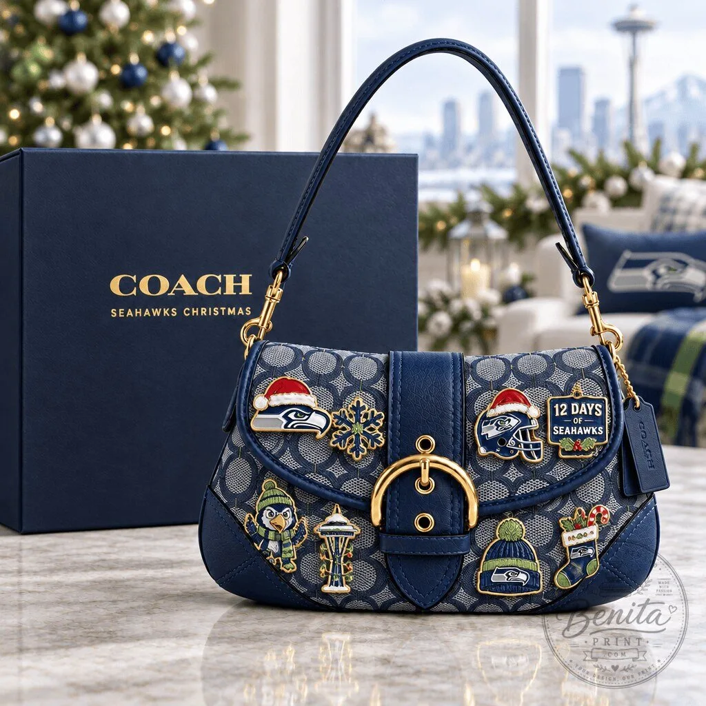 Seattle Seahawks Christmas Coach Soho Bag with Holiday Charms and Logo Pattern
