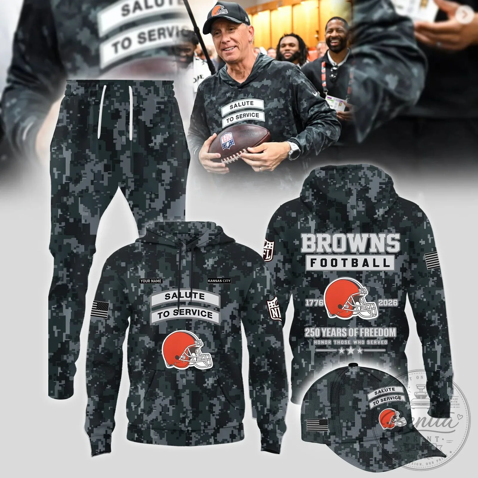 Cleveland Browns Salute To Service Football Camouflage Hoodie