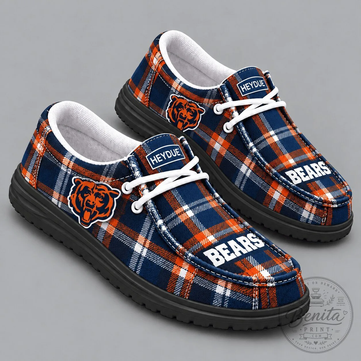 Chicago Bears NFL Plaid Checkered Casual Loafers Shoes with Team Logo