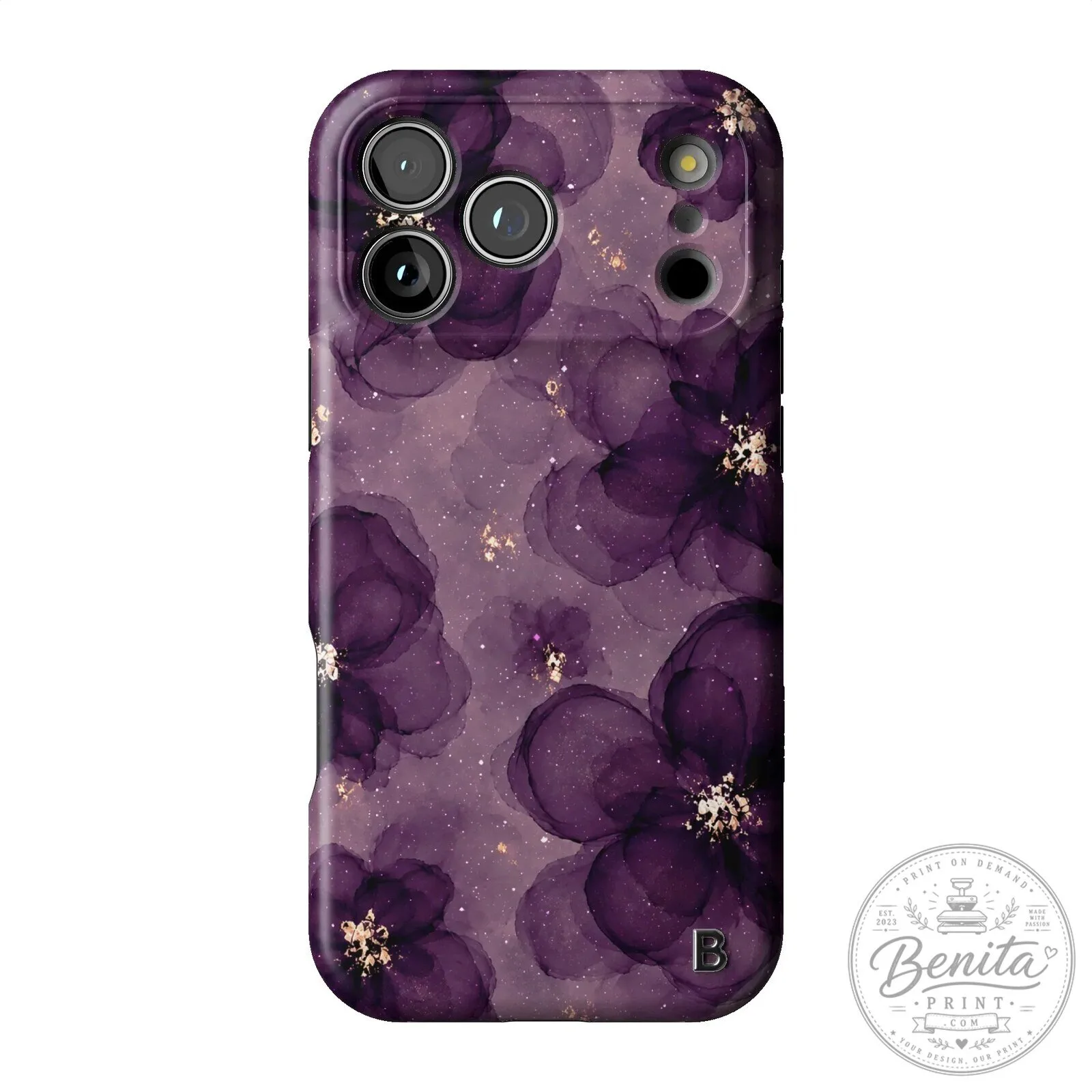 Plum Haze Floral Pattern iPhone Case with Gold Flakes 12 Plum Haze Floral Pattern iPhone Case with Gold Flakes