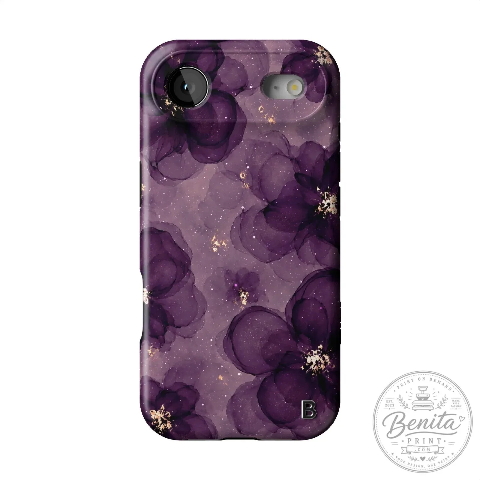 Plum Haze Floral Pattern iPhone Case with Gold Flakes 13 Plum Haze Floral Pattern iPhone Case with Gold Flakes