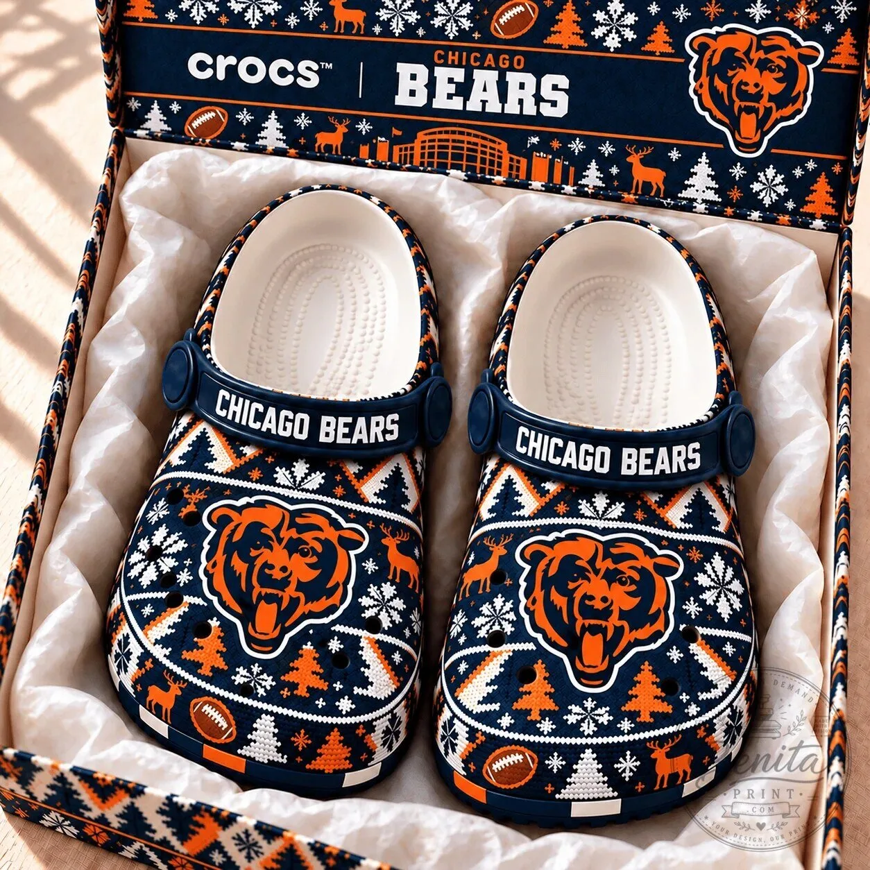 Chicago Bears Christmas Ugly Sweater Pattern Crocs Shoes