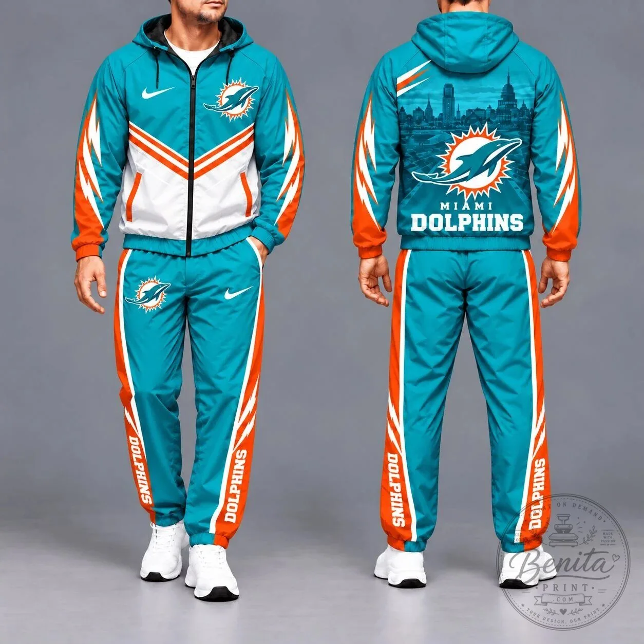 Miami Dolphins NFL Football Team Full-Zip Windbreaker Jacket and Pants Tracksuit 1 Miami Dolphins NFL Football Team Full-Zip Windbreaker Jacket and Pants Tracksuit