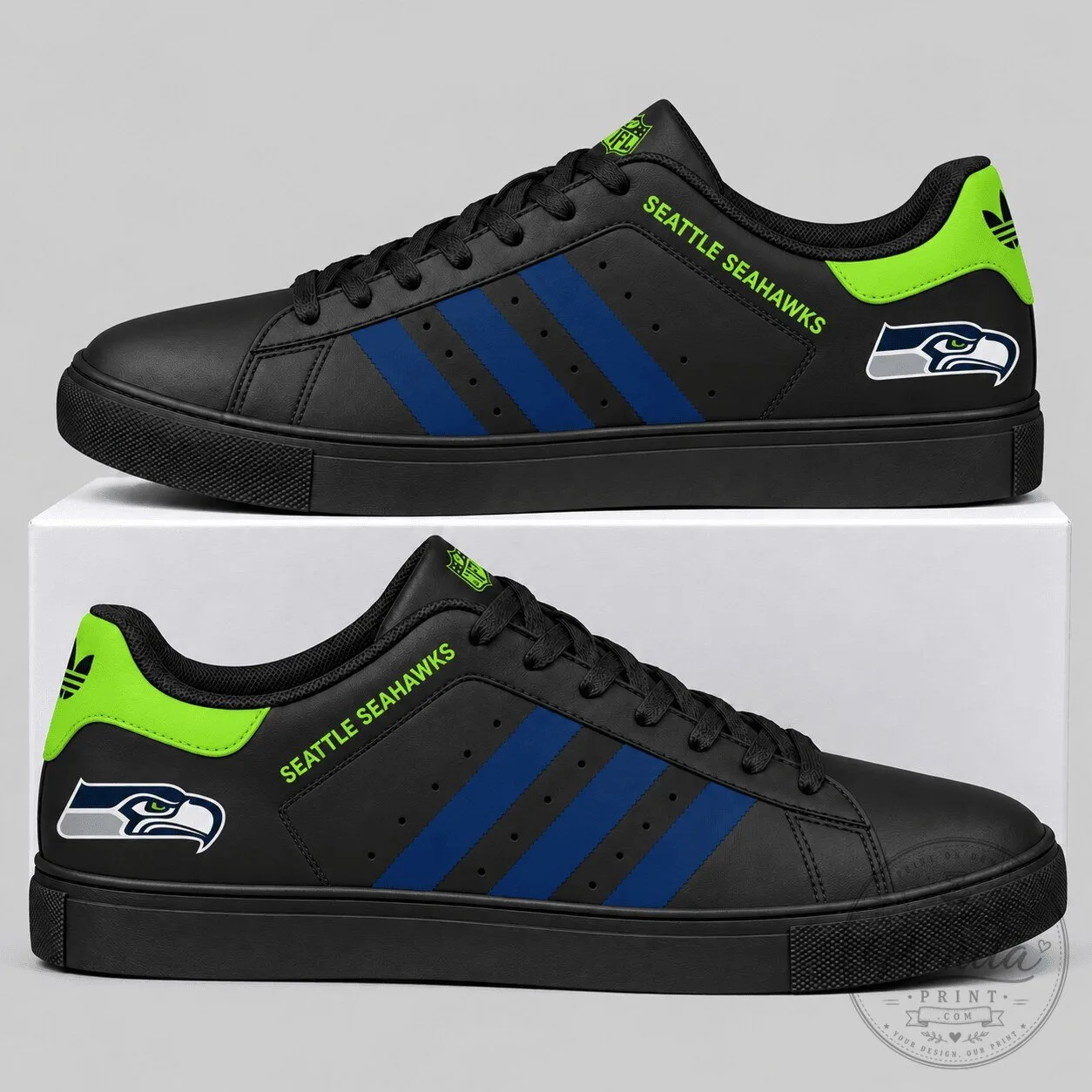 Seattle Seahawks NFL Triple Stripe Low Top Sneakers for Men and Women 1 Seattle Seahawks NFL Triple Stripe Low Top Sneakers for Men and Women