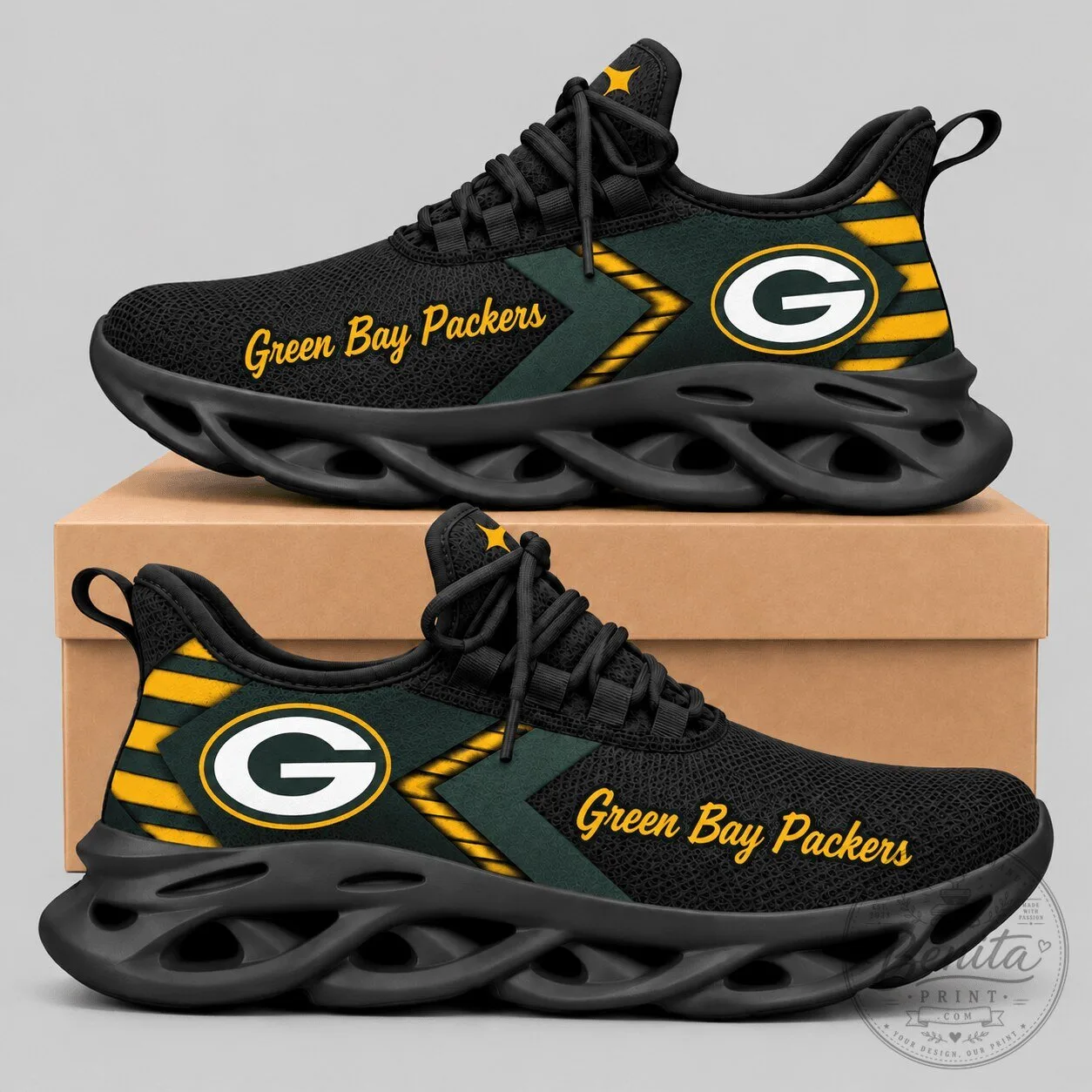 Green Bay Packers NFL Team Logo Black Athletic Shoes 3 Green Bay Packers NFL Team Logo Black Athletic Shoes